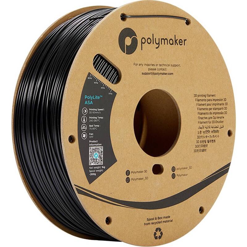 Polymaker Filament ASA 1.75mm 1kg schwarz für 3D-Druck hitzebeständig - 6938936709947