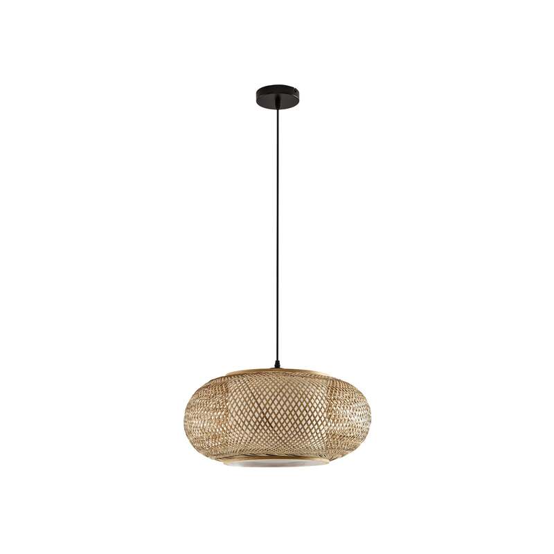 Lindby Hängeleuchte Romaine LED Pendelleuchte dimmbar natur Ø50cm Bambus schwarz - 4255830913907
