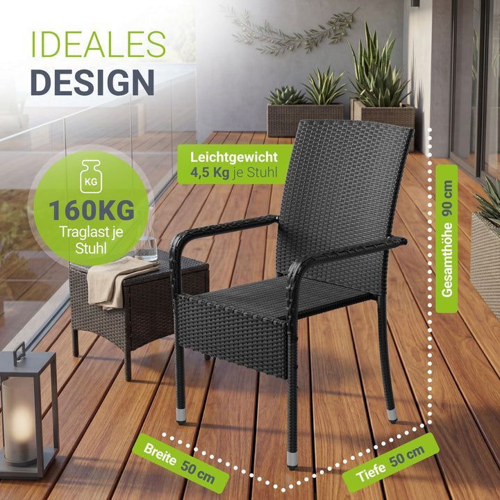 Polyrattan Gartenstuhl Outdoor Stuhl Yoro stapelbar mit Stahlrahmen 2er Set - 4260565529484