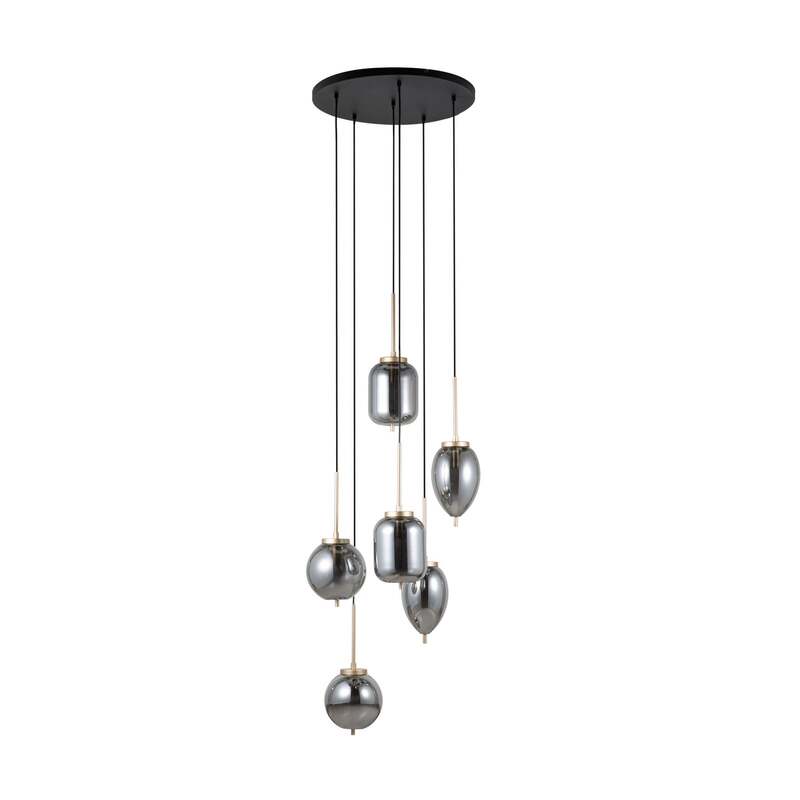Lucande Hängeleuchte Pendelleuchte Elani Glas schwarz gold E14 LED 6-flammig - 4255830906374