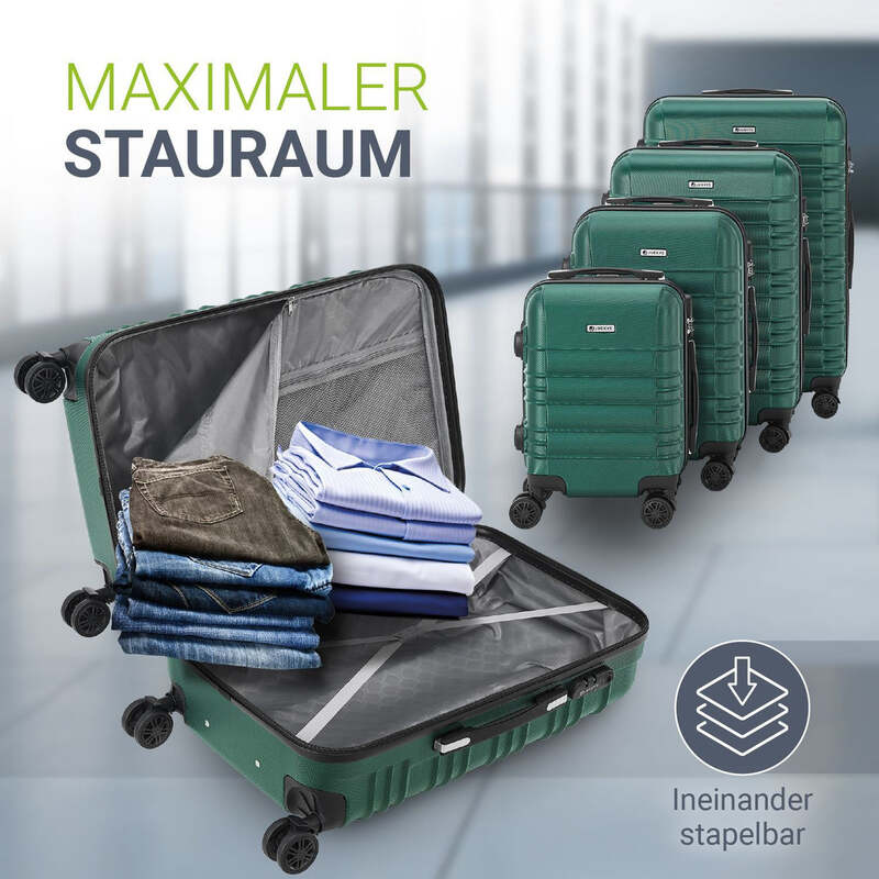 Hartschalen Kofferset Rom 4-teilig Set ABS-Kunststoff 360° Rollen dunkelgrün - 4262437184944