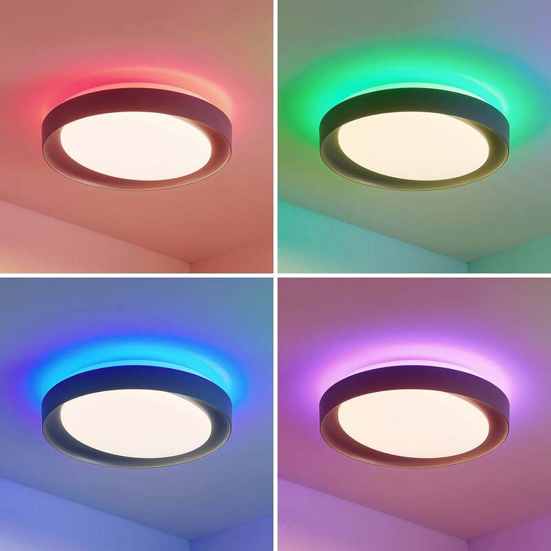 Lindby Deckenleuchte Alyano LED dimmbar RGB CCT Fernbedienung 48cm dunkelgrau - 4251096599381