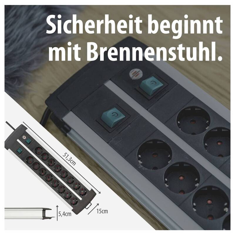 Brennenstuhl Steckdosenleiste Mehrfachsteckdose Aluminium 16-fach mit Schalter - 4007123650446