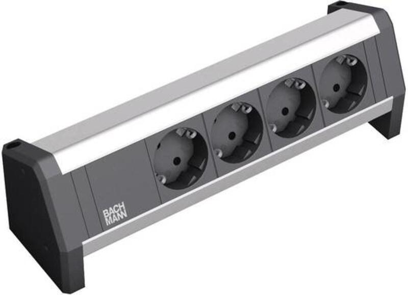 Bachmann Steckdosenleiste Desk 4-fach 3m mit Kinderschutz Schwarz/Alu - 4016514018734