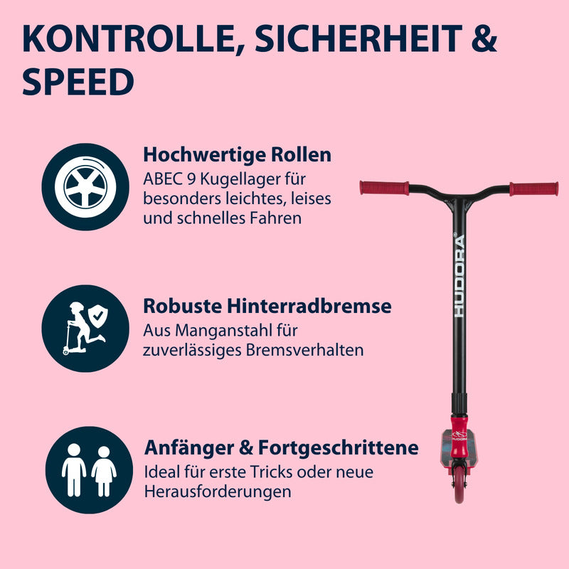 HUDORA Stunt Scooter XQ-13.1 rot 360° Lenkung für Tricks bis 100 kg neu - 4005998857762
