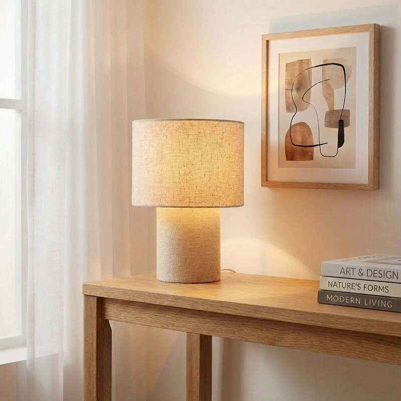 Lindby Tischleuchte Elfie LED Lampe Leuchte beige Textil E27 Ø23cm Höhe 30cm - 4255830906480