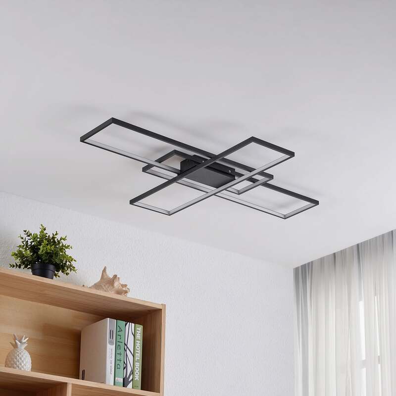 Lindby Deckenleuchte Tetson LED Lampe dimmbar schwarz 3200 Lumen 99x68cm Licht - 4251096587784