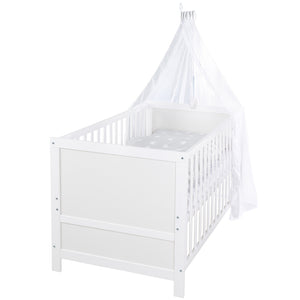 B-Ware roba Komplettbettset Kinderbett Babybett Sterne weiß grau Matratze Kissen Him705