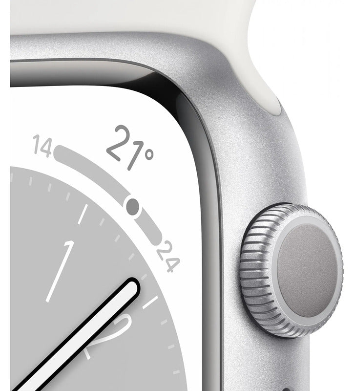 Apple Uhr Smartwatch Watch 8 GPS Aluminium Silber 41mm Sportarmband Weiß S M L - 0194253250074