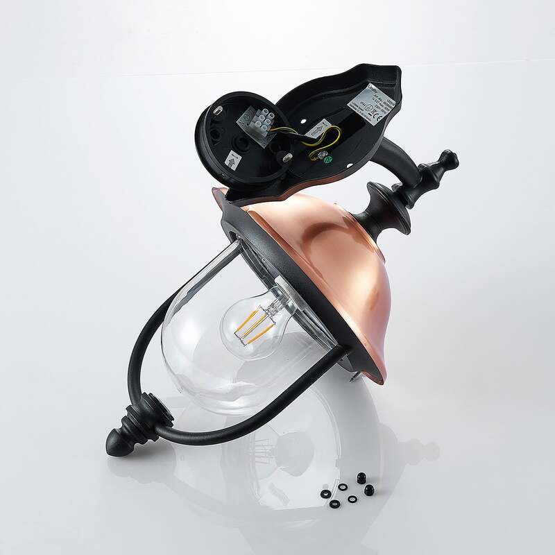 Lindby Clint Außenwandleuchte Wandleuchte Lampe Laterne E27 Alu schwarz kupfer - 4251096573534