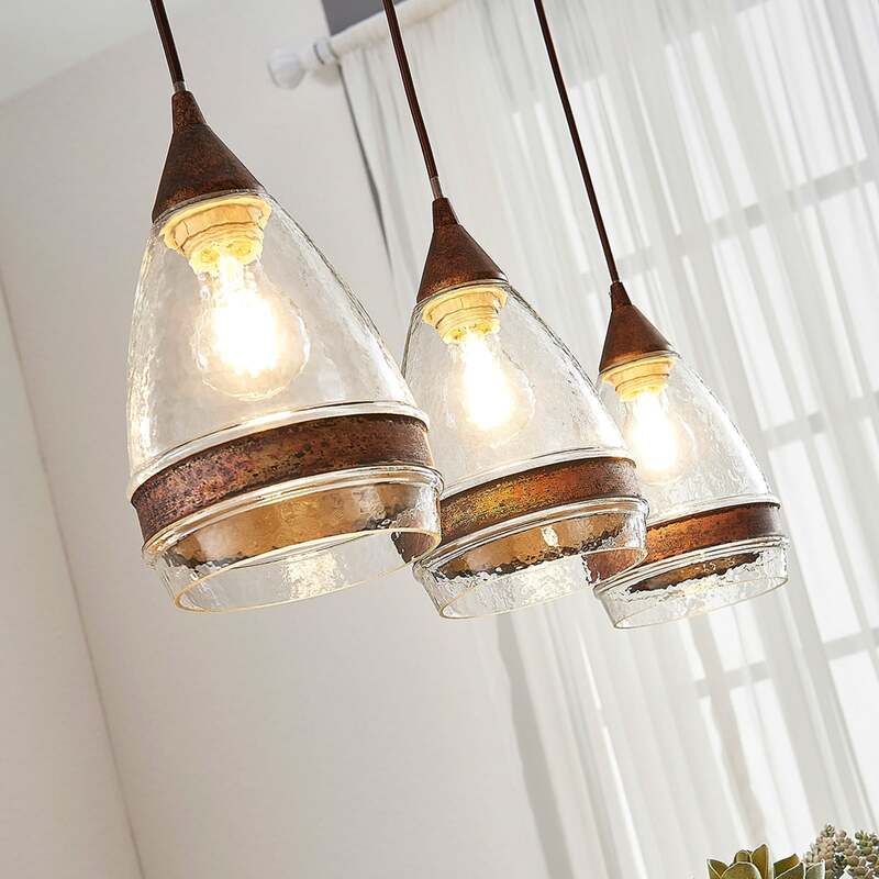 Lindby Pendelleuchte Hängeleuchte Millina LED Lampe dimmbar rostbraun 70cm 3-flg - 4251096551570