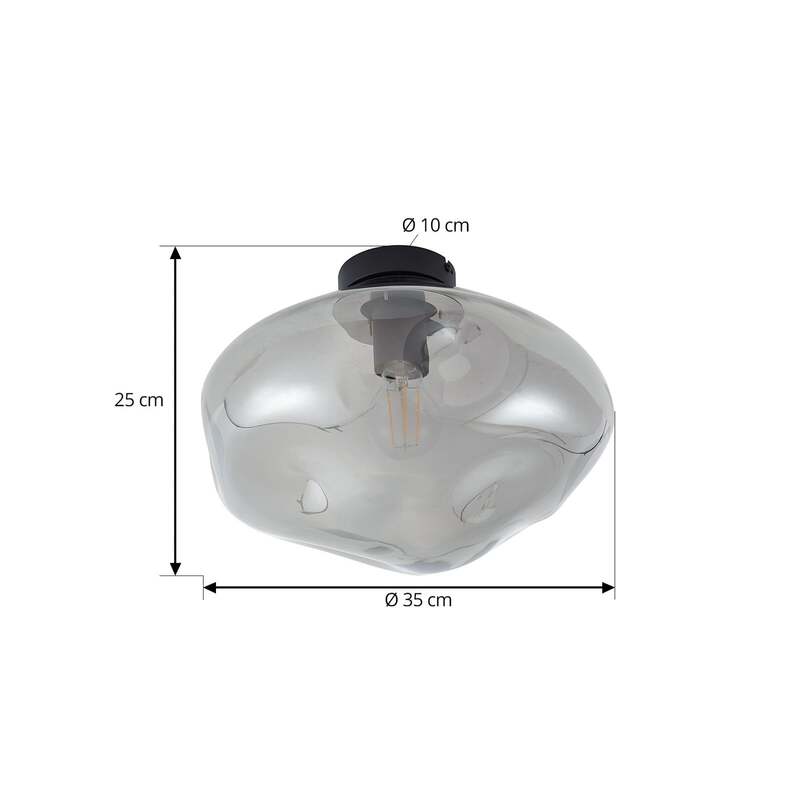 Lindby Deckenleuchte Lelia LED Lampe dimmbar Glas rauchgrau Ø35cm 25cm hoch - 4251911798647
