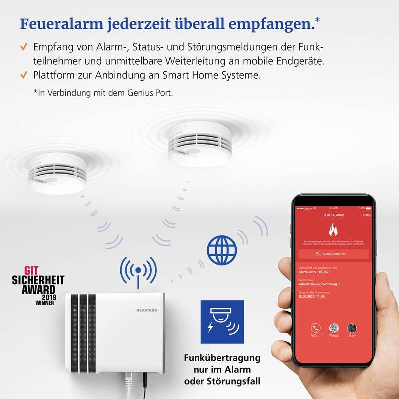 Hekatron Funk-Modul vernetzbar 60mm x 78mm für Rauchwarnmelder Genius Plus X - 4260432550047