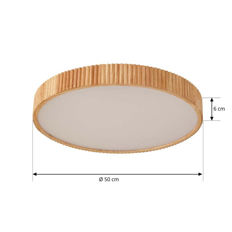 Lindby LED-Deckenleuchte Velua 50 cm dimmbar CCT Holz weiß 3600 lm - 4255830903649