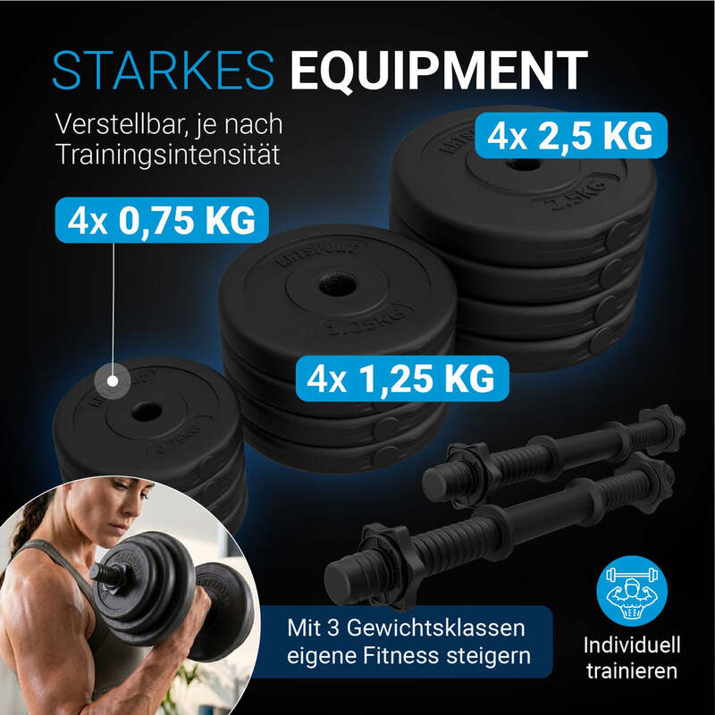 Kurzhantelset Krafttrainingsset 20 kg Hanteln vielseitig sicherer Halt schwarz - 4260565525219