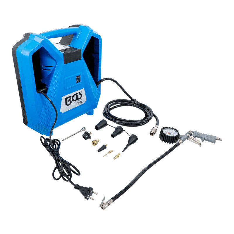 BGS technic Druckluft Kompressor 3386 tragbar 1100W 8bar 180l/min Adapter-Set - 4026947033860