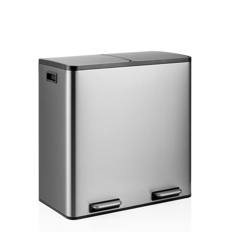 hjh OFFICE Mülleimer Abfallsammler Silber Clean 13 S Mülltrennung Behälter 2x30L - 4064323108672