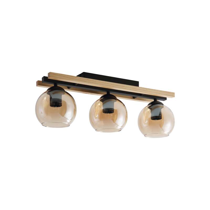 Lindby Deckenlampe Enrique LED 3-flammig Hängeleuchte Lampe amber Holz Glas - 4251911774856
