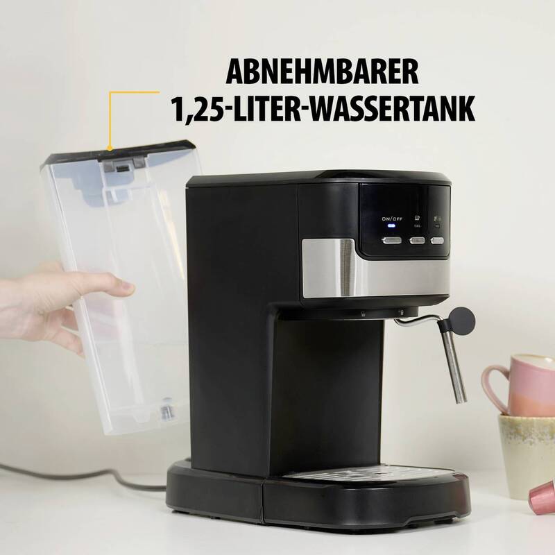 Tristar CM-2278 Espressomaschine 20 bar 1,25 l Edelstahl schwarz mit Dampfdüse - 8712836985483