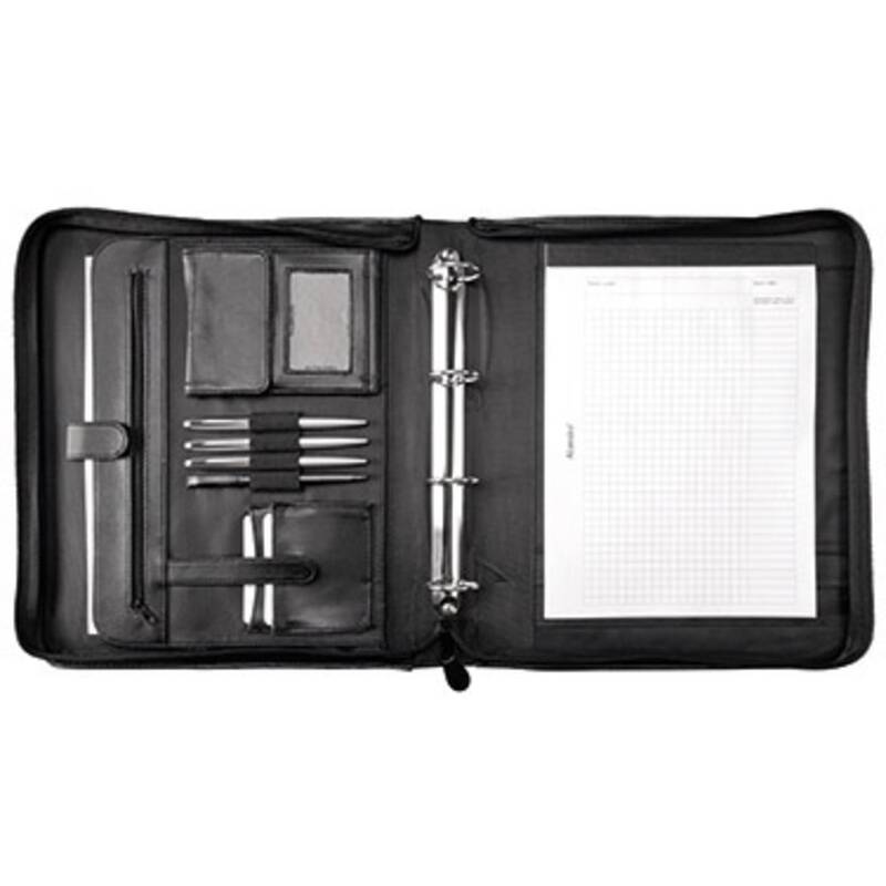 JÜSCHA Schreibmappe AREZZO Dokumentenmappe schwarz Kunstleder 4 Ringe DIN A4 - 4021068300259