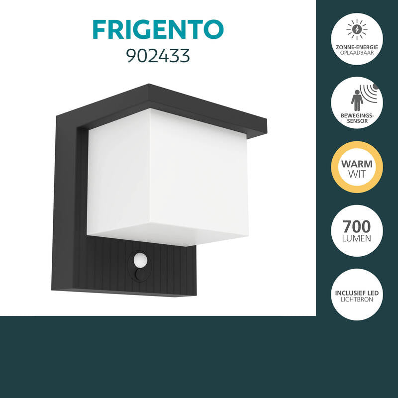EGLO Solar Wandlampe Außen mit Sensor Frigento 15cm schwarz-melkkleurig - 9008606389360