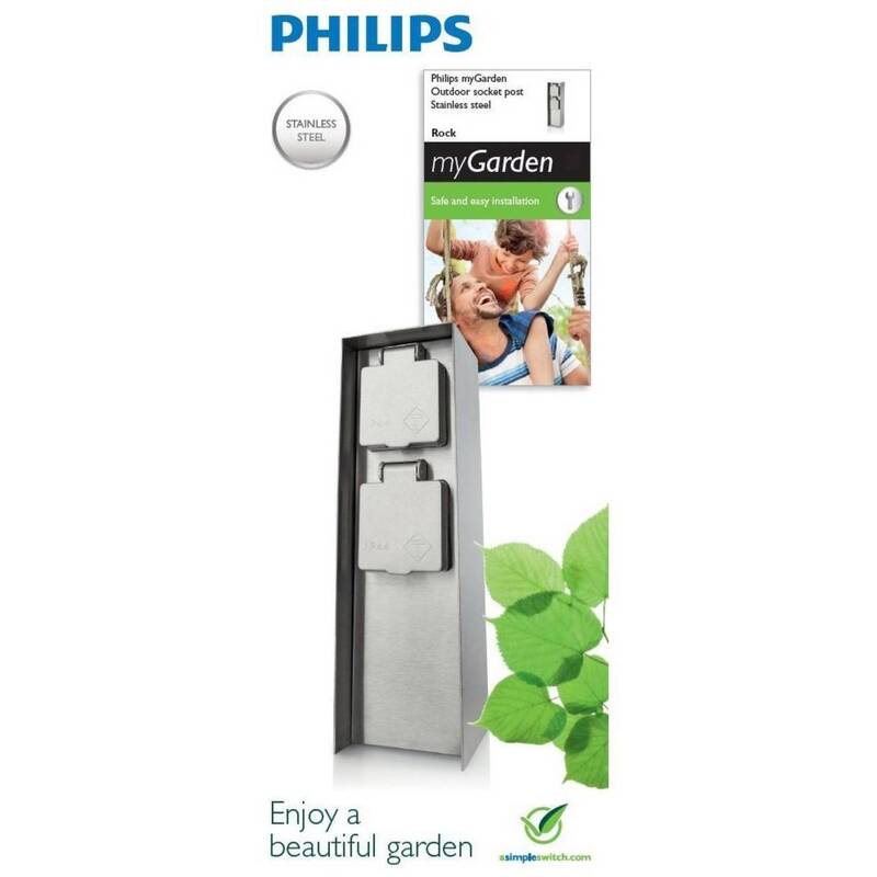 Philips LED Gartensteckdose Edelstahl 2-fach wetterfest IP44 für Außenbereich - 8718291455394