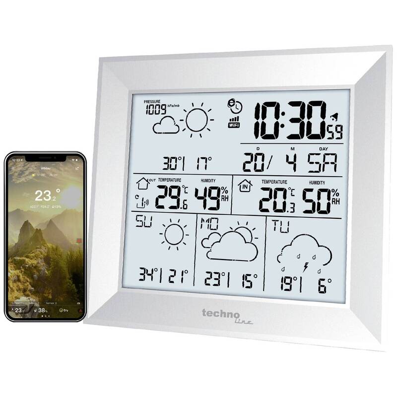 Techno Line WLAN Wetterstation WD2000 mit max 3 Sensoren Außenluftfeuchte Silber - 4029665120003