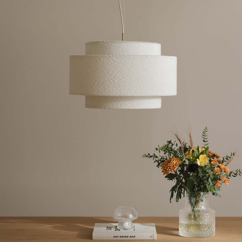 Globen Lighting Hängeleuchte Pendelleuchte Noah Bouclé Textil Metall weiß - 7319437563082