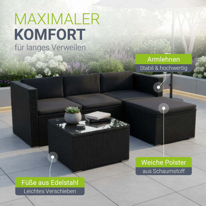 Polyrattan Lounge Punta Cana Outdoor Sitzgarnitur für 4 Personen schwarz grau - 4260304769799