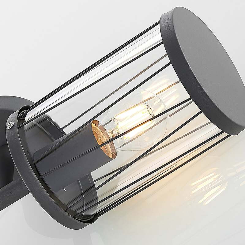 Lindby Yonan AußenWandleuchte Gartenleuchte Terrassenlampe rund dunkelgrau E27 - 4251096575903