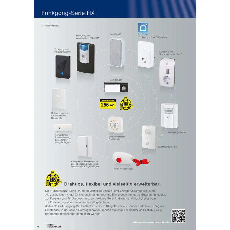 Heidemann Funkgong Komplett-Set 150m Reichweite 8 Melodien Lautstärke 85dB weiß - 4011150708339