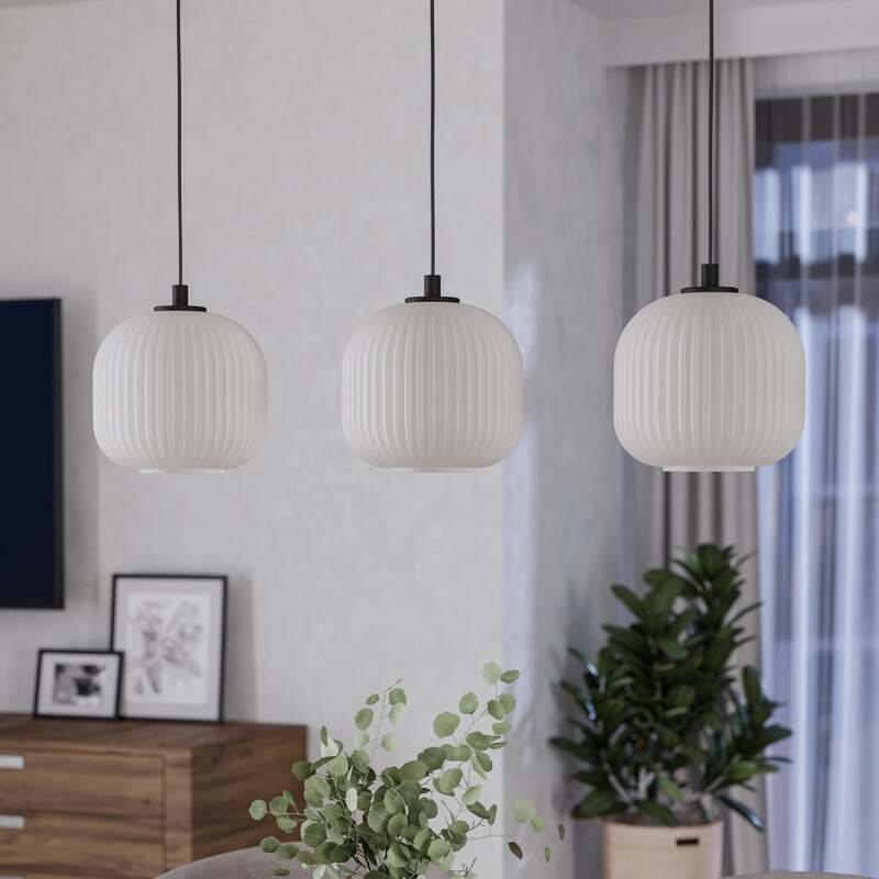 Hängeleuchte Mantunalle 120 cm schwarz/weiß 3-flg Eglo modern Glas Stahl - 9002759993672