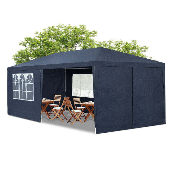 Partyzelt 3x6m Gartenzelt blau mit Dach und Seitenwänden Heringe Seile Zubehör - 4260304767702