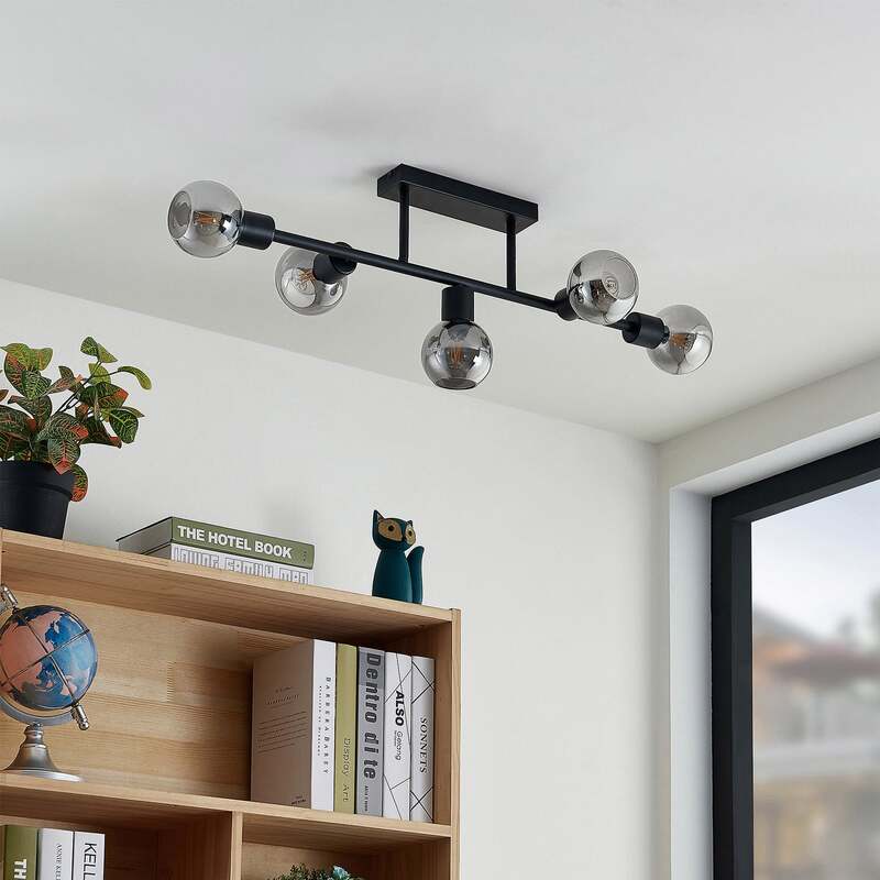 Lindby Deckenlampe Biscala LED Lampe Leuchte dimmbar schwarz rauch Ø85cm 5-flg - 4251911719987