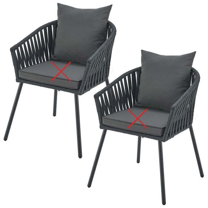 Gartenstuhl Rope 2er Set Stuhl mit Seilgeflecht und Kissen dunkelgrau schwarz - 4262437184661