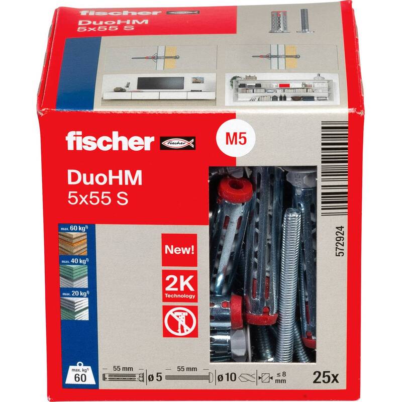 Fischer Hohlraumdübel DuoHM 5x55mm 25 Stück Polyamid für Gipsbauplatten robust - 4048962524024