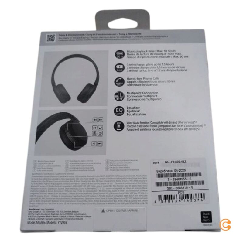 Sony WH-CH520 On Ear Headset Bluetooth Stereo mit Mikrofon Rauschunterdrückung - 4548736142374