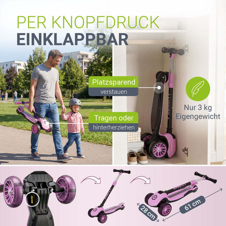 Kinderroller Lumox Roller für Kleinkinder ab 3 Jahren mit LED-Leuchträdern Rosa - 4262437187716
