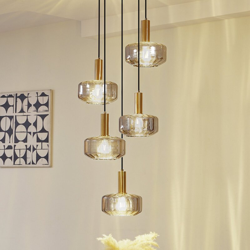 Lindby Hängeleuchte Hildur Ø 22 cm rauchgrau Glas Deckenlampe Lampe Leuchte Spot - 4251911793307