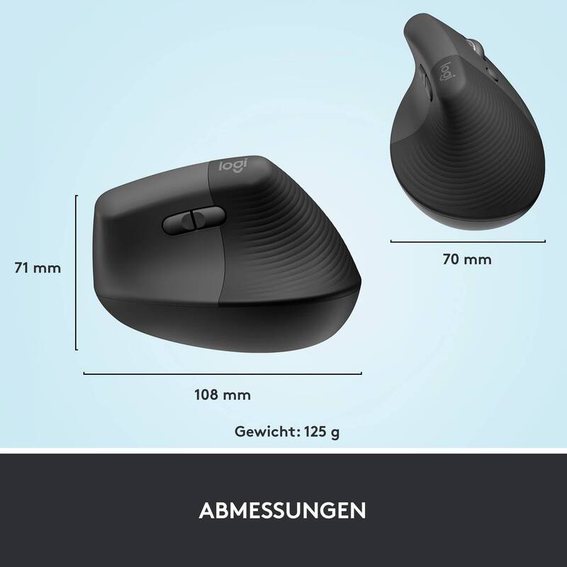 Logitech Lift Ergonomische Maus Bluetooth Funkoptisch 4000dpi Graphit 6 Tasten - 5099206099784