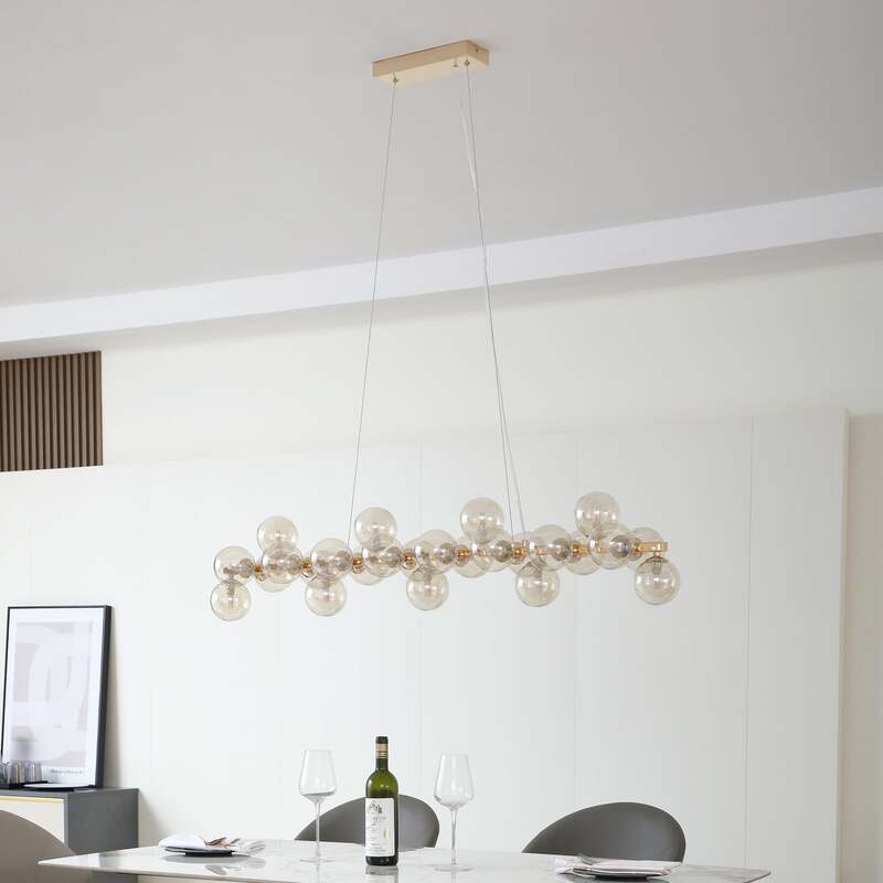 Lucande Hängeleuchte Naelen LED Pendelleuchte dimmbar gold amber 125cm Glas - 4251911778694