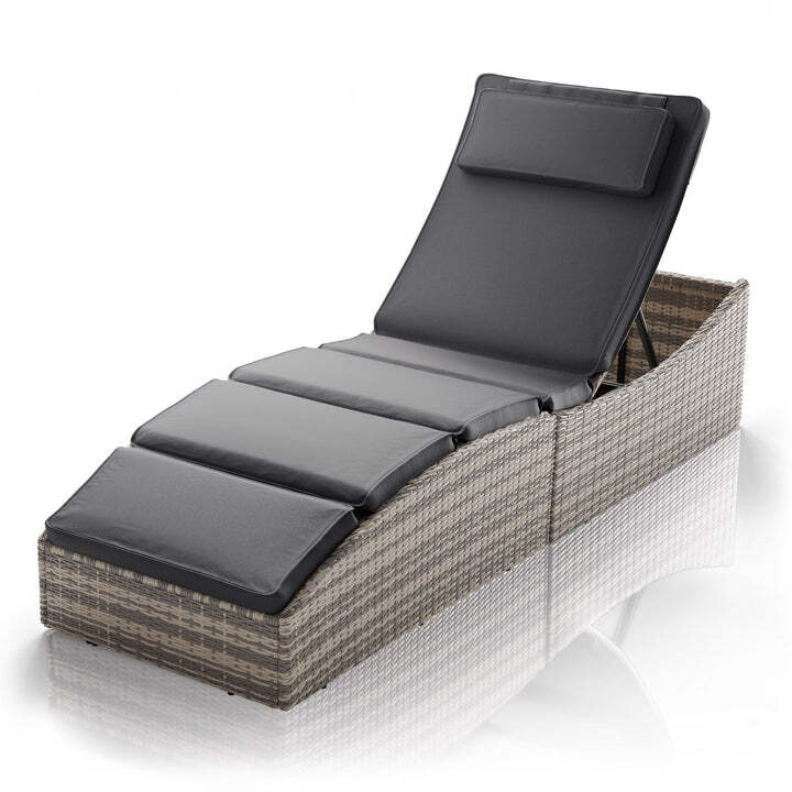 Faltbare Polyrattan Sonnenliege Lamia Relaxliege Gartenliege grau 200x60cm - 4262437181110