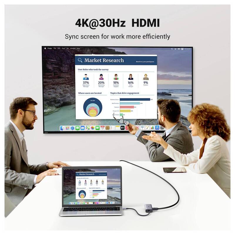 UGREEN USB-C Dockingstation 7-in-1 Hub HDMI 4K Ladefunktion grau Universal - 6957303895687