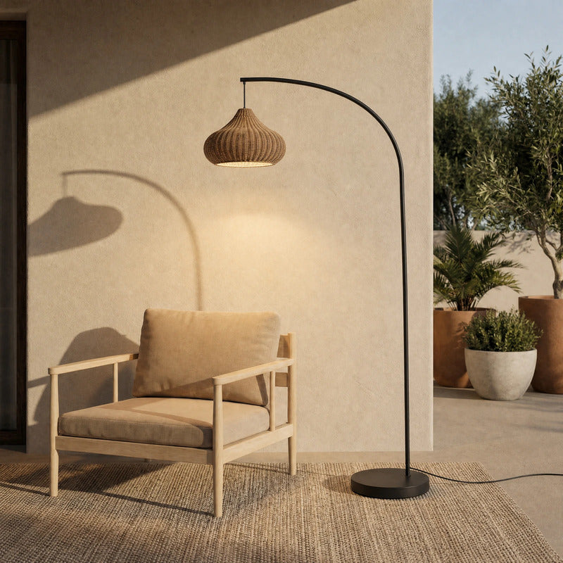 Lucande Außenstehleuchte Gartenlampe Taniola Rattanleuchte beige 195cm IP44 - 4251911798746