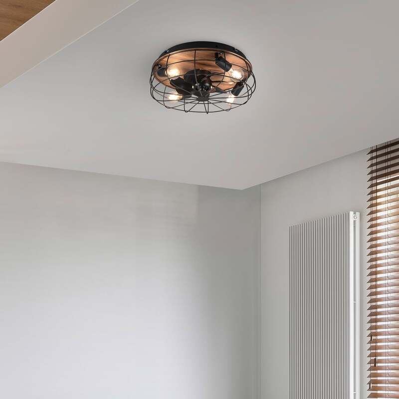 Reality Leuchten Deckenventilator Trondheim 4xE27 mit Fernbedienung Holz schwarz - 4017807529586