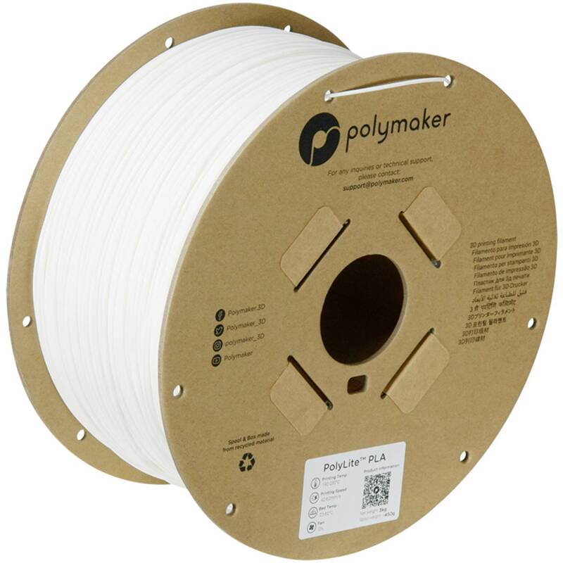 Polymaker PolyLite PLA 1.75 mm 3000 g Weiß hohe Steifigkeit Filament - 6938936712466