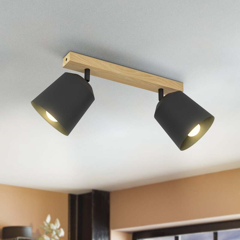 EGLO Cotorro Deckenstrahler 2-flammig Holz Stahl dimmbar bewegliche Schirme - 9008606243884