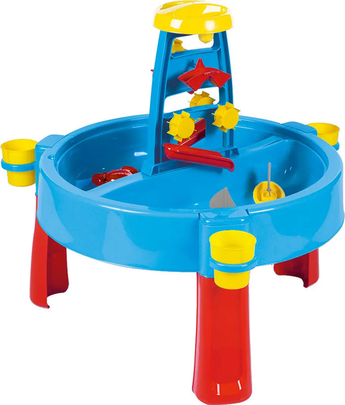 Dolu Sand- und Wassertisch Kunststoff blau rot gelb 98x98x77 cm ab 2 Jahren - 8690089030702