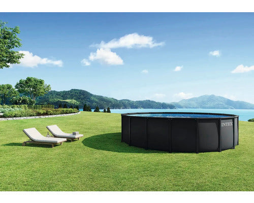 Intex Aufstellpool Framepool Ø 549 cm anthrazit Poolset mit Filteranlage Leiter - 6941057431598