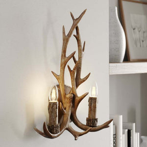 B-Ware Lindby Wandleuchte Fibi LED Wandlampe Geweih 2-flammig dimmbar braun 36x47cm